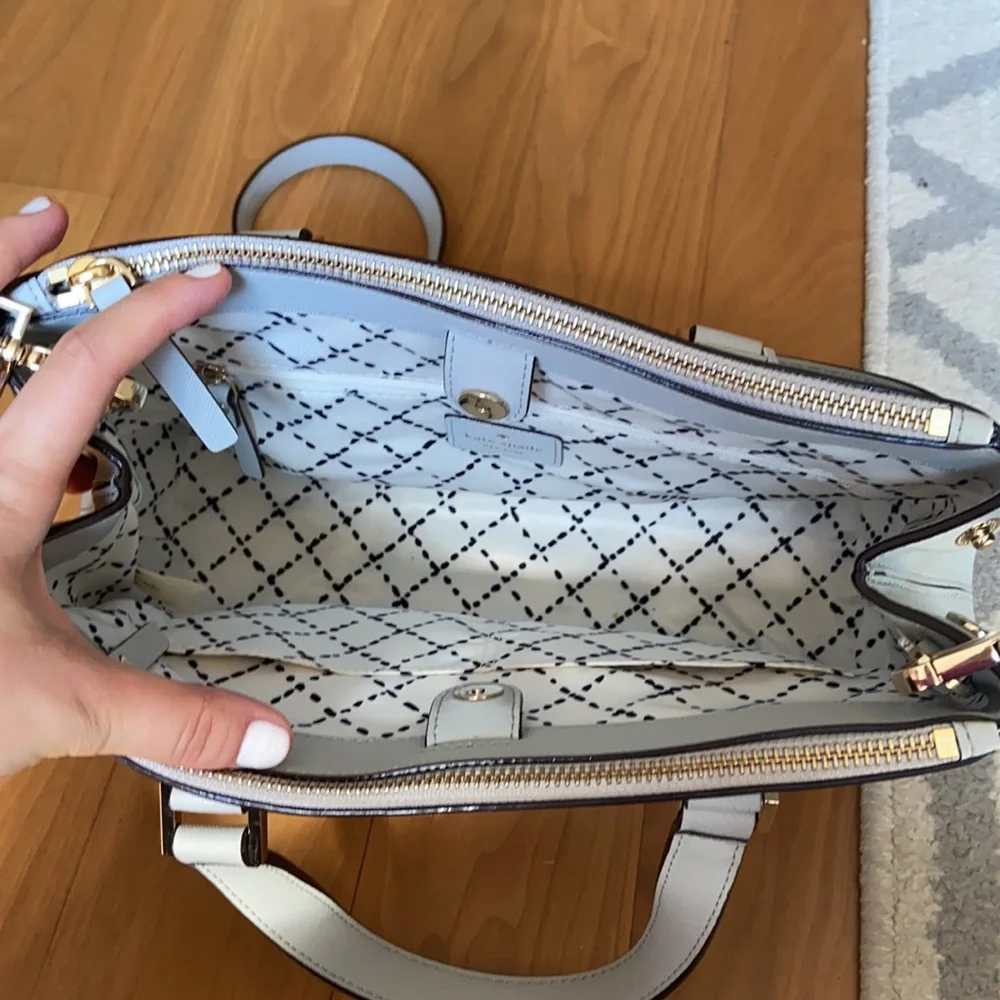 kate spade Cream and Light Blue Structured Satchel